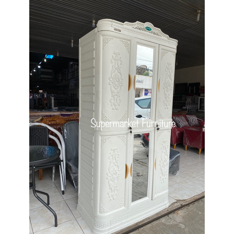 Jual LEMARI PAKAIAN 3 PINTU CERMIN LACI NAPOLLY CABRO 388 2CK MODERN