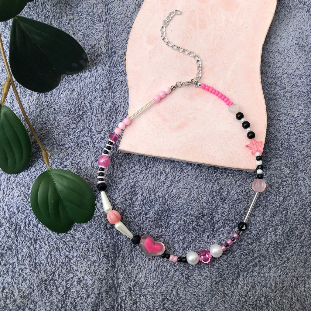 Jual Black Pink Choker Choker Necklace Beads Choker Beads