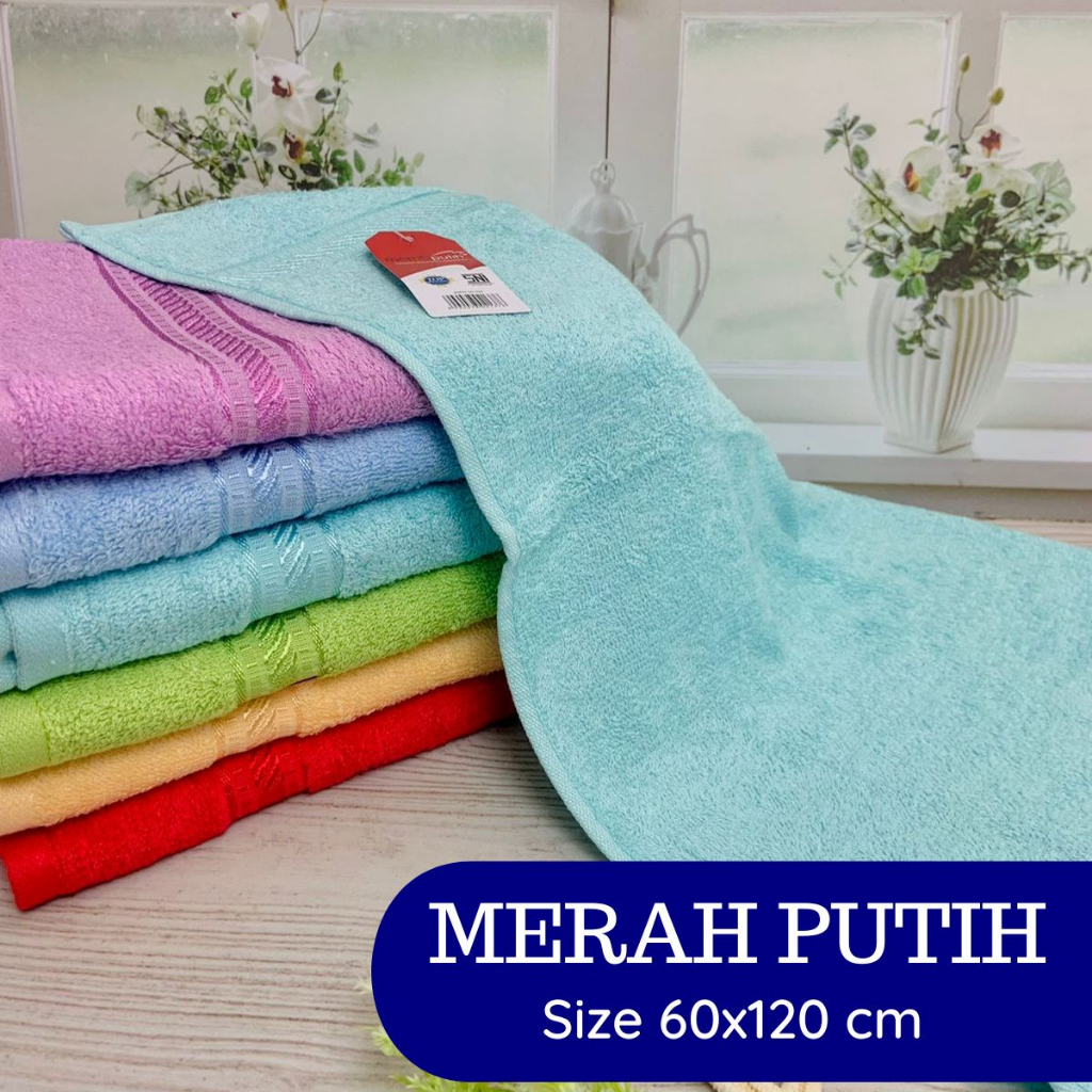 Jual SM Handuk Mandi Merah Putih Polos Jumbo Tanggung Ukuran 60x120 Cm