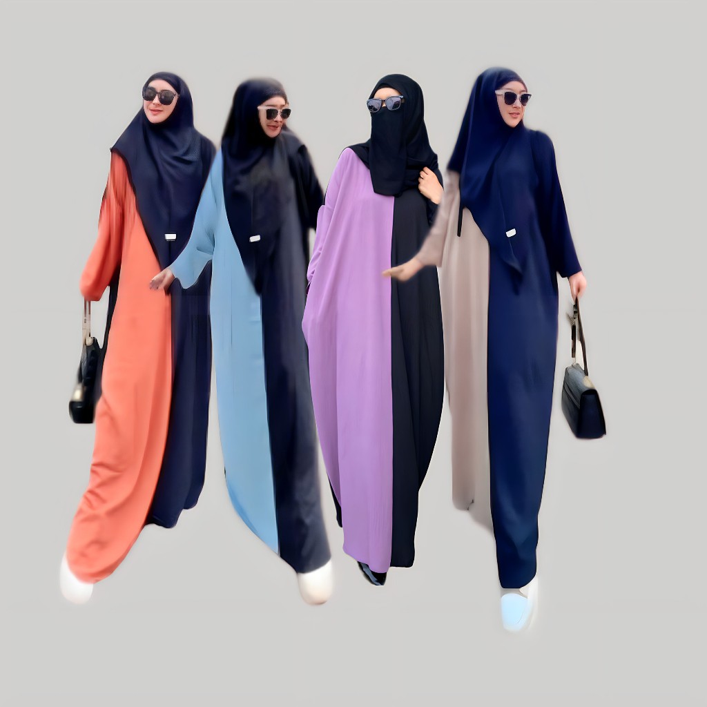 Jual Abaya Nazira Gamis Crinkle Airflow Polos Kombinasi 2 Warna Kaftan