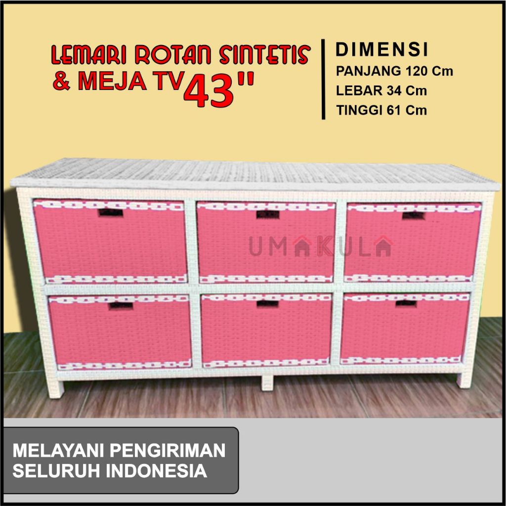 Jual LEMARI ROTAN SINTETIS 6 LACI Meja Tempat TV Dan DVD RAK Bufet