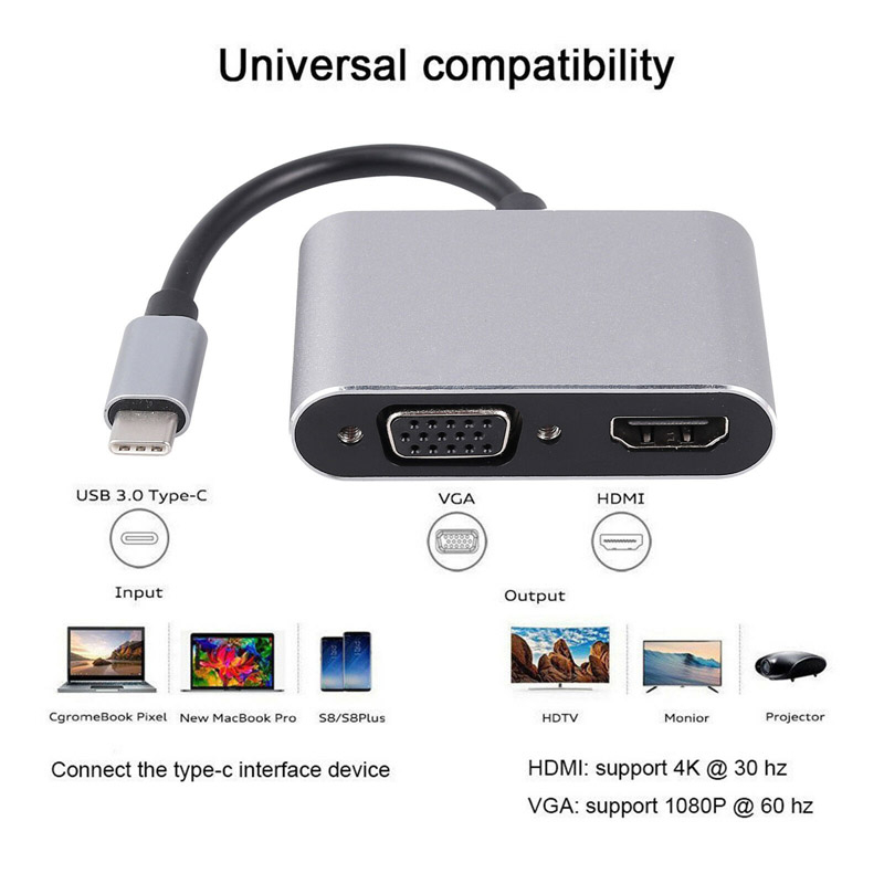 Jual POM Converter Type C To 4K HDMI VGA Adapter Konektor Penghubung