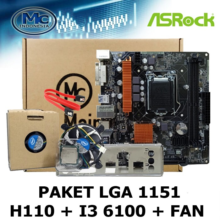 Jual Mobo Mainboard H110 LGA 1151 Processor I3 6100 FAN INTEL