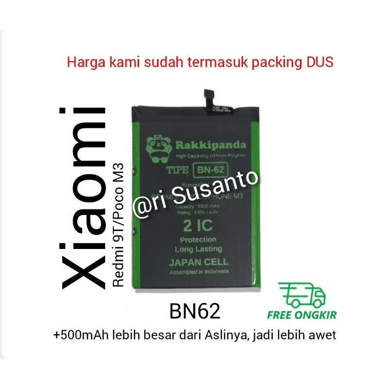 Jual Baterai Rakkipanda BN62 For Xiaomi Redmi 9T Poco M3 Double Power