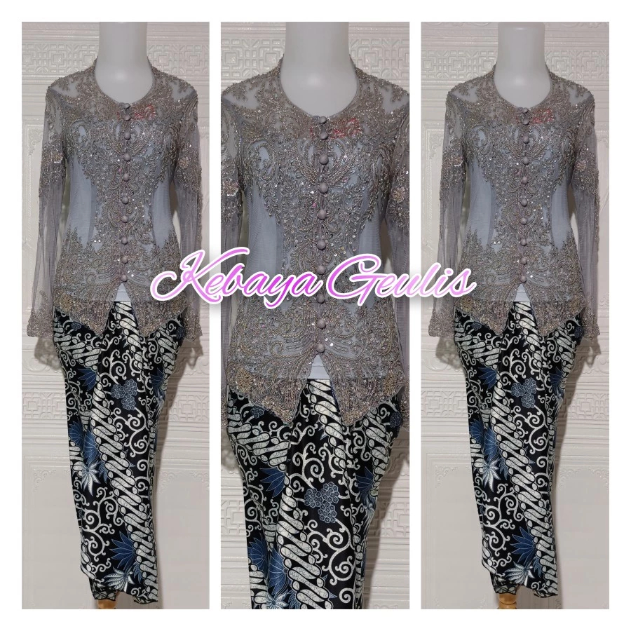 Jual Set Kebaya Geulis Warna Silver Longtorso Dan Rok Lilit Shopee