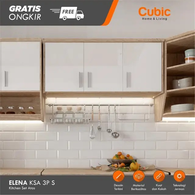 Jual Dekoruma Rak Atas Dapur Kecil Pintu Minimalis Cubic Elena Ksa