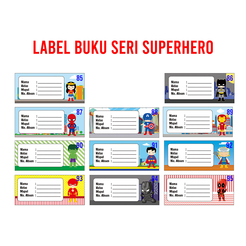 Jual Label Book Seri Superhero Sticker Nama Buku Jadwal Pelajaran