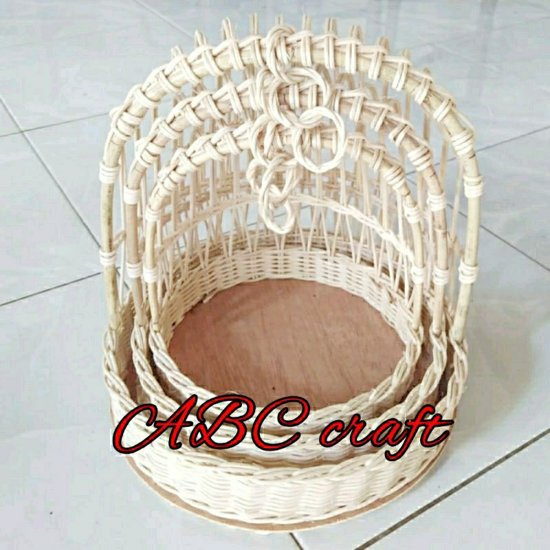 Jual Keranjang Rotan Hantaran Seserahan Bulat Isi 3 BAHAN ROTAN