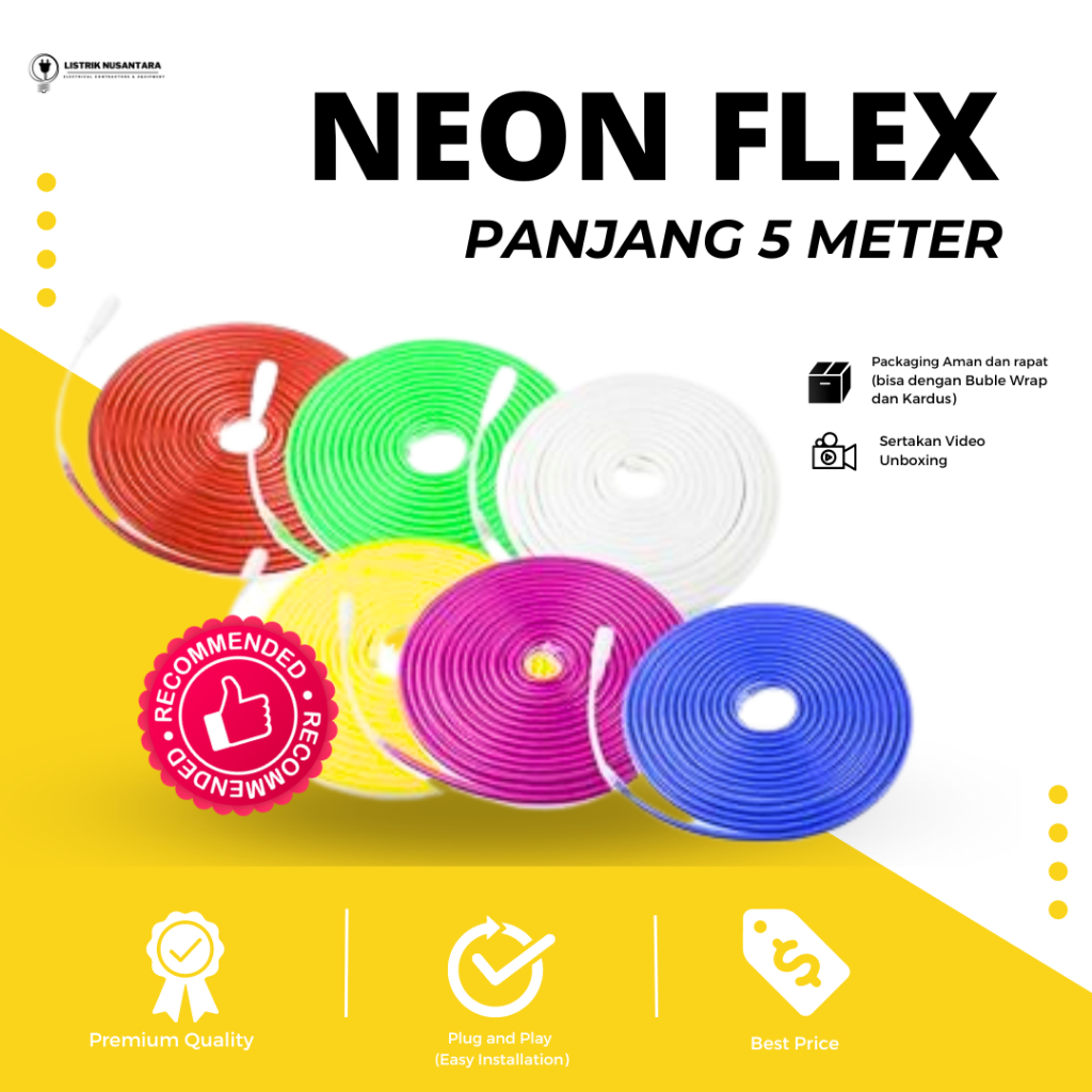 Jual Neon Flex Lampu Led 5 Meter Selang Flexible Sign 12v DC Harga