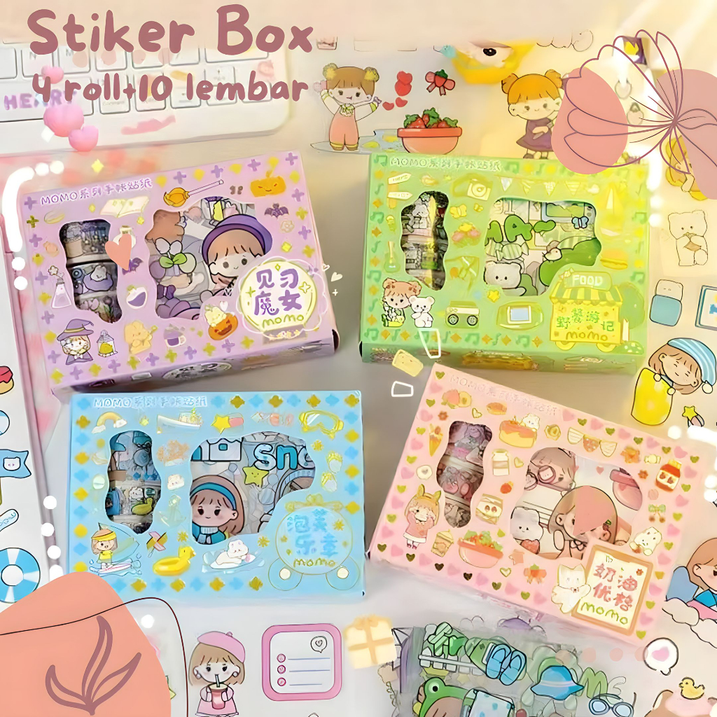 Jual Stiker Momo Set Roll Box Isolasi 4 Roll 10 Lembar Sticker