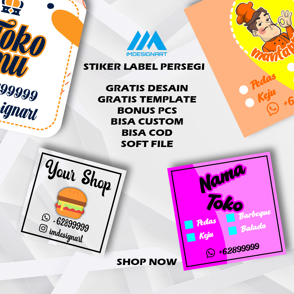 Jual Bikin Desain Stiker Cetak Stiker Logo Label Persegi Kotak Makanan