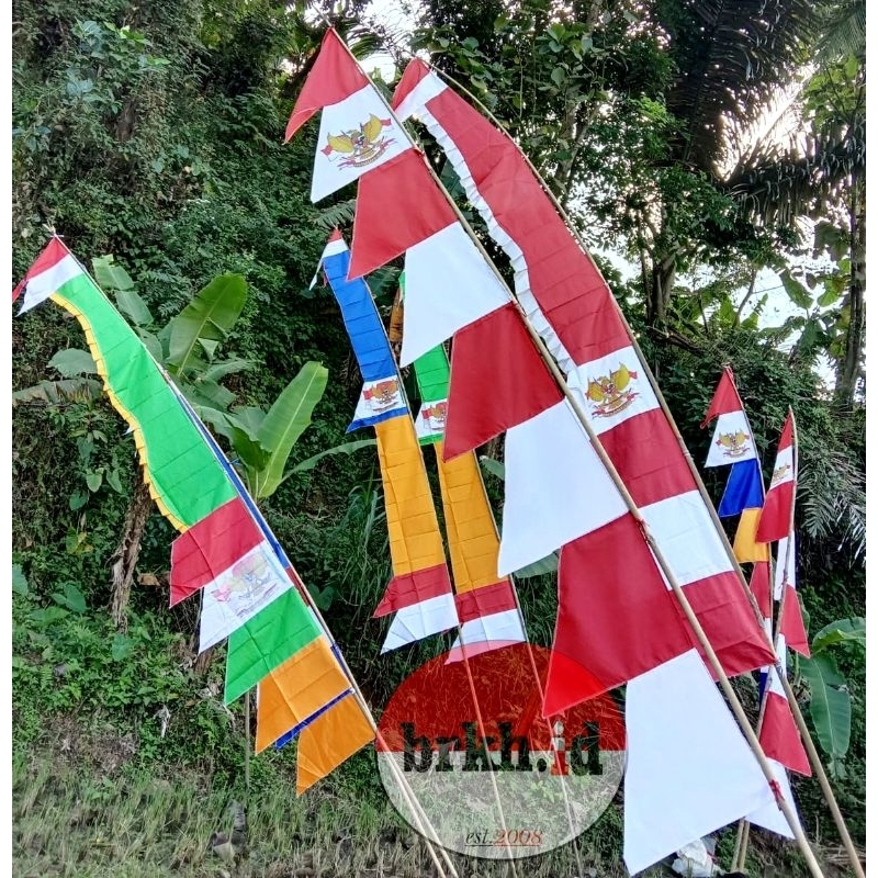 Jual UMBUL UMBUL BENDERA SEGITIGA MERAH PUTIH GARUDA WARNA WARNI