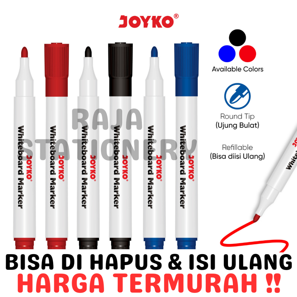 Jual Joyko Whiteboard Marker REFILLABLE BLACK BLUE RED Spidol Papan