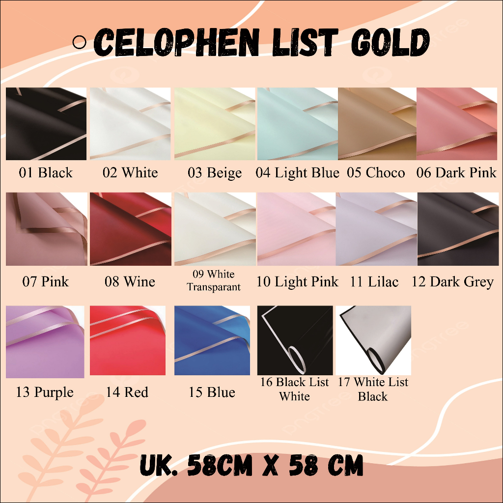 Jual Lembar Cellophane Gold Border Flower Wrap Kertas Bunga