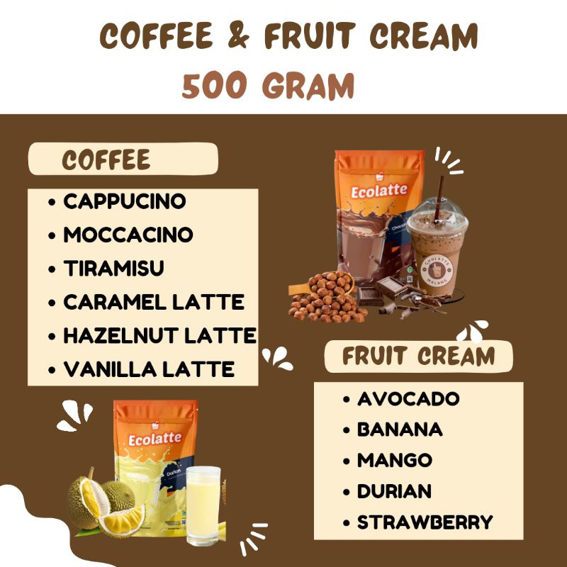 Jual ECOLATTE POWDER 500gr VARIAN COFFE FRUIT CREAM Shopee Indonesia