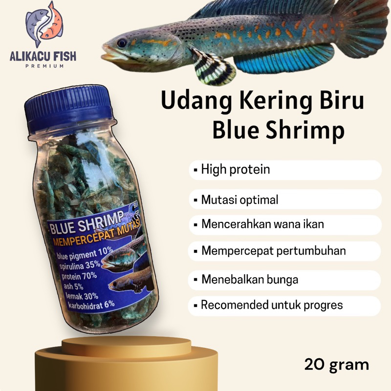 Jual Udang Kering Blue 20gram Pakan Ikan Predator Channa Blue Pulchra