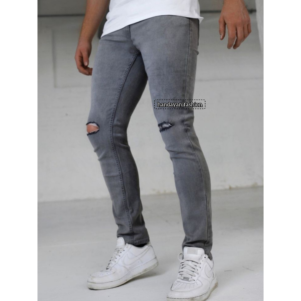 Jual Celana Jeans Sobek Lutut Robek Ripped Hitam Destroy Premium