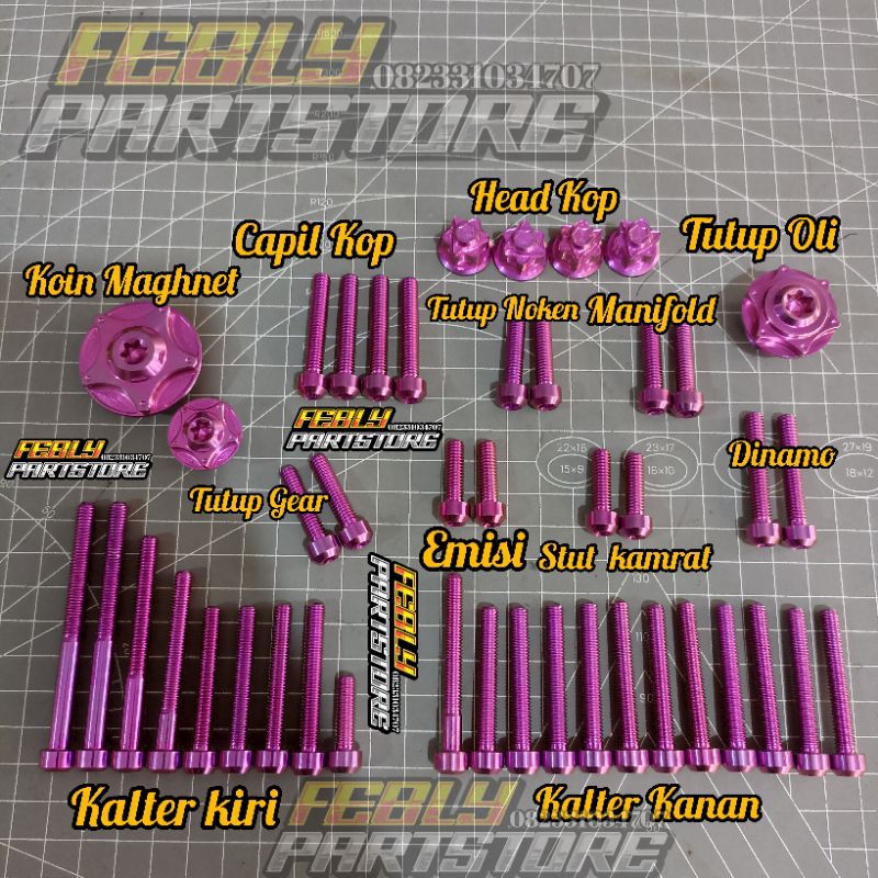 Jual BAUT TITANIUM FULL SET MESIN CB GL MP TIGER GL100 BAUT TITANIUM