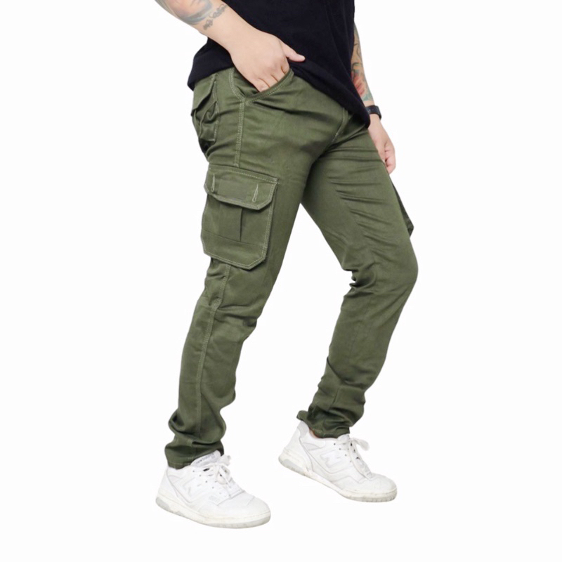 Jual Celana Cargo Panjang Pria Polos Premium Jumbo Slimfit Army Laki