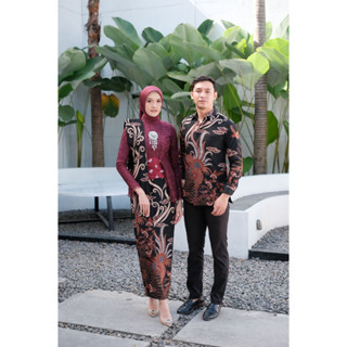 Jual Akita Ayu Burgundy Set Couple Kebaya Kutubaru Wanita Kemeja