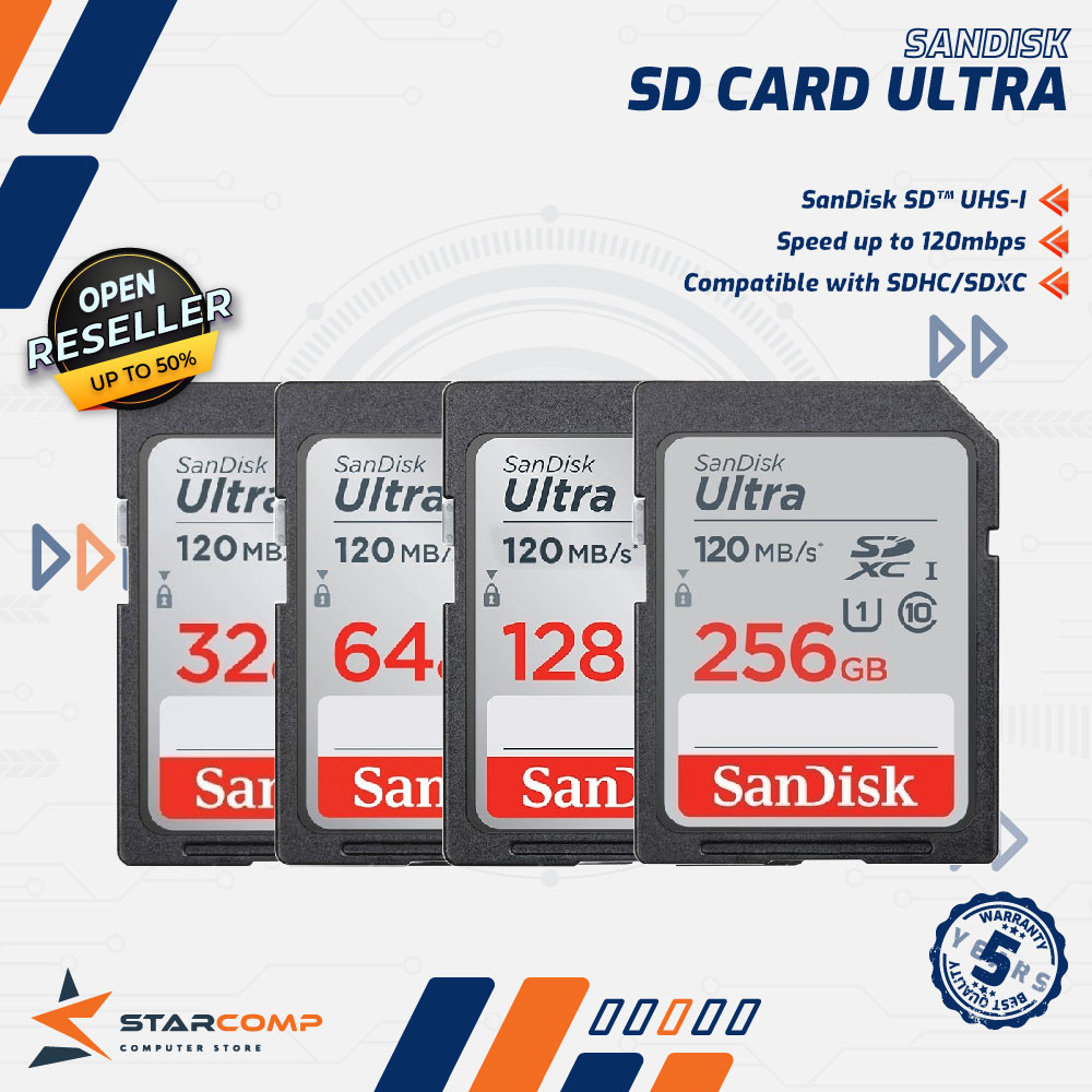 Jual SD CARD SANDISK Ultra 32GB 64GB 128GB 256GB 120mbps SDCard SDHC