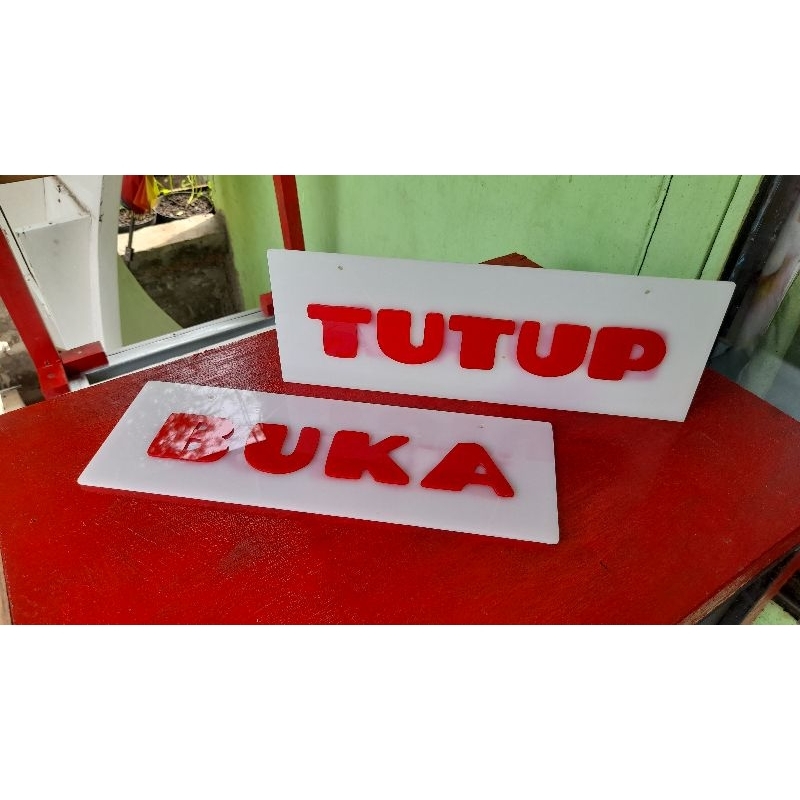 Jual TULISAN BUKA TUTUP 3D HURUF TIMBUL PAPAN NAMA HIASAN DINDING