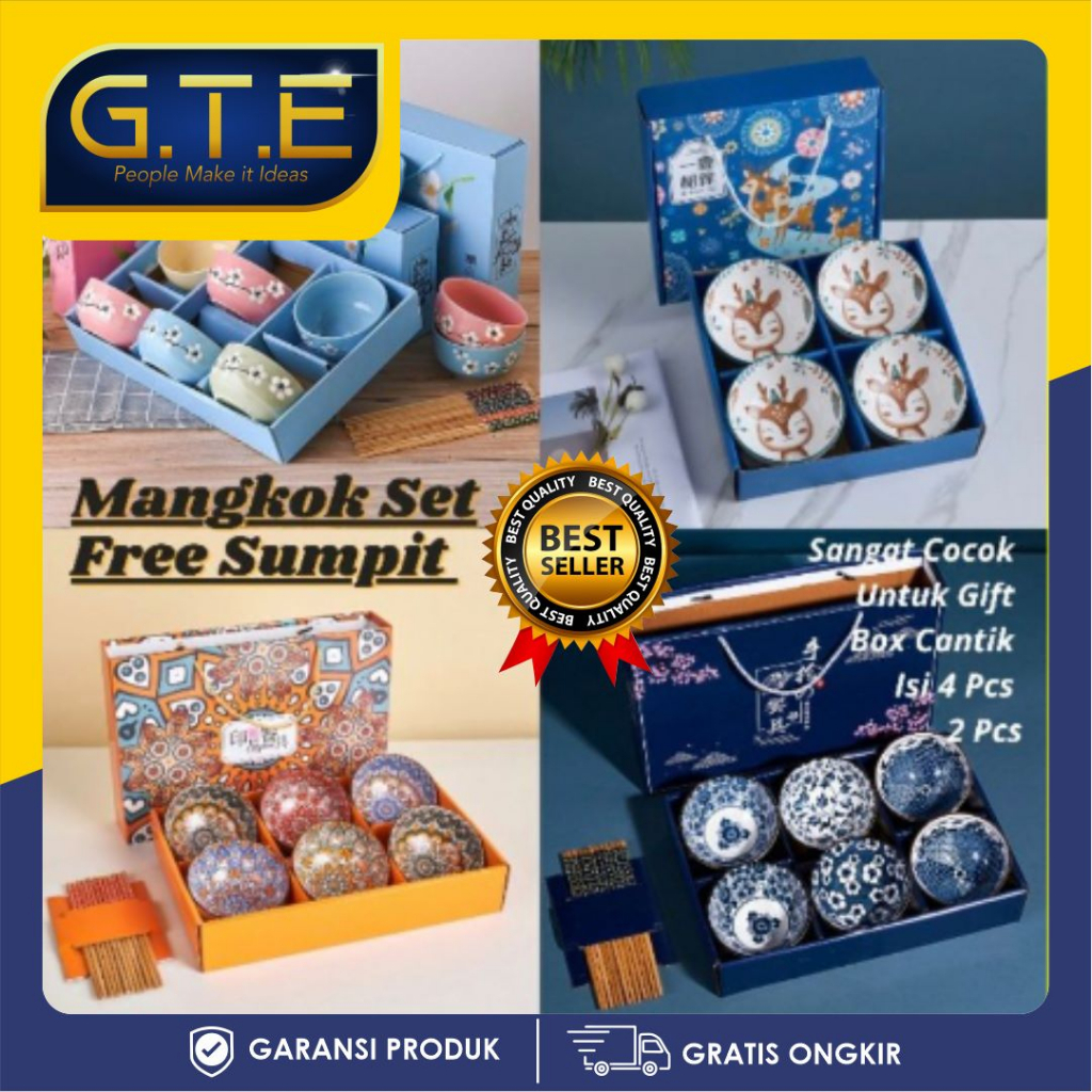 Jual Gte Souvenir Mangkok Set Peralatan Makan Porselen Biru Dan Putih