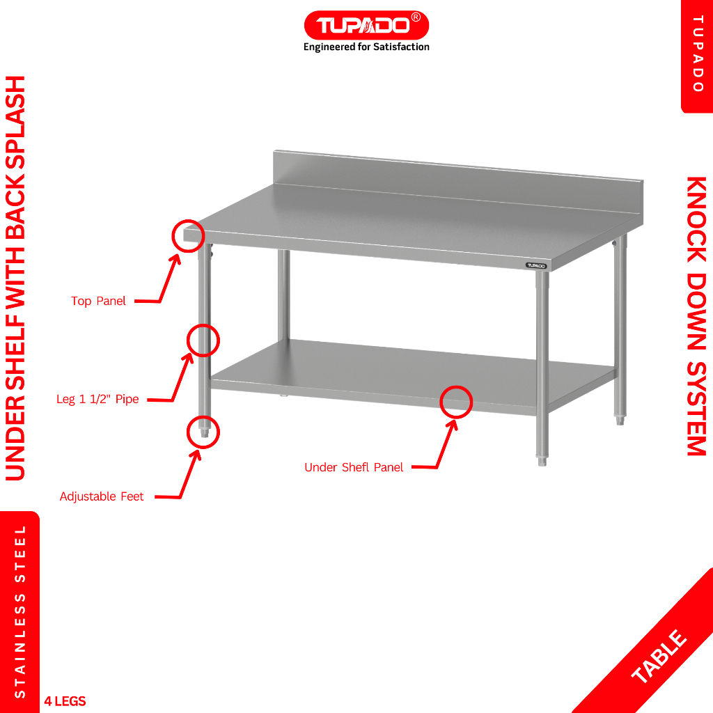 Jual Meja Stainless Steel Dapur Work Table 2 Susun Dengan Back Splash