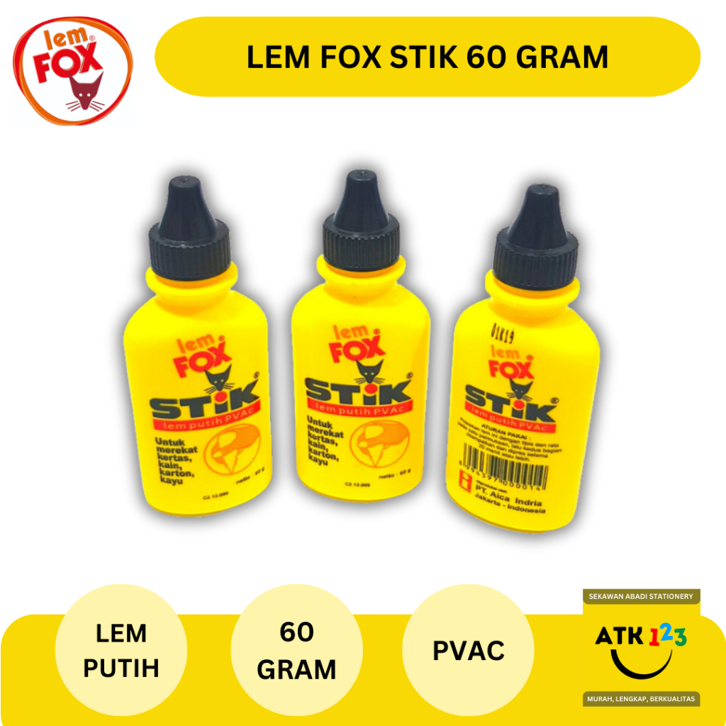 Jual Lem Fox Stik Lem Putih Lem Kertas Putih Merk Fox Botol 60 Gram