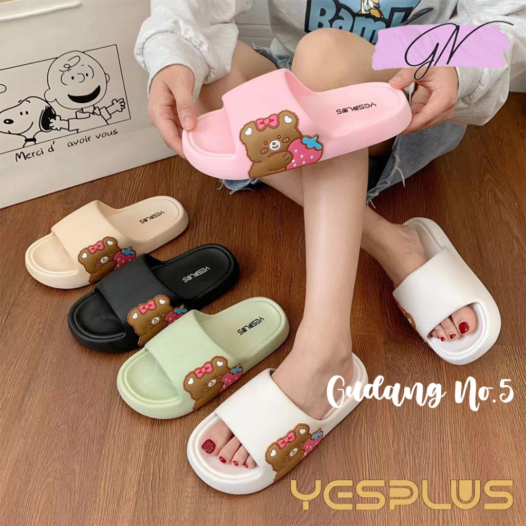 Jual GN 909 38 Sandal Slop Jelly Wanita Motif Bear Korean Style Import