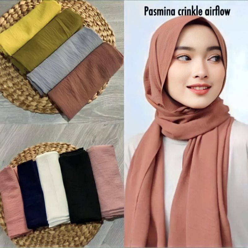 Jual 𝐏𝐚𝐬𝐡𝐦𝐢𝐧𝐚 Kaos 𝐂𝐫𝐢𝐧𝐤𝐥𝐞 Airflow premium 75 180 pashmina flowly