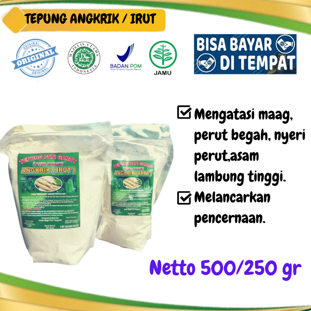 Jual TEPUNG GARUT PATI OBAT ASAM LAMBUNG ANGKRIK ARROWROOT 500Gr