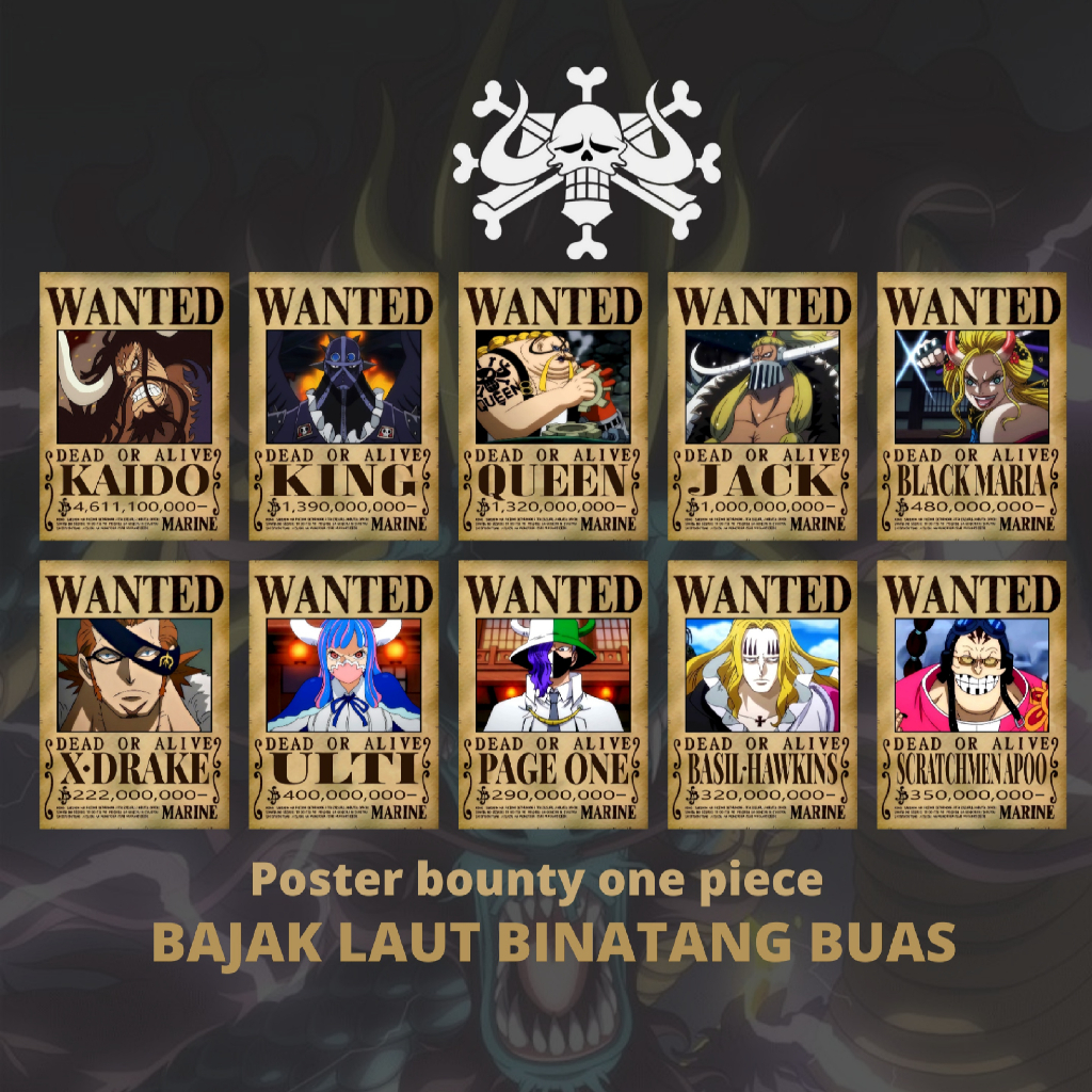 Jual Poster Bounty One Piece Bajak Laut Binatang Buas Kaido Poster