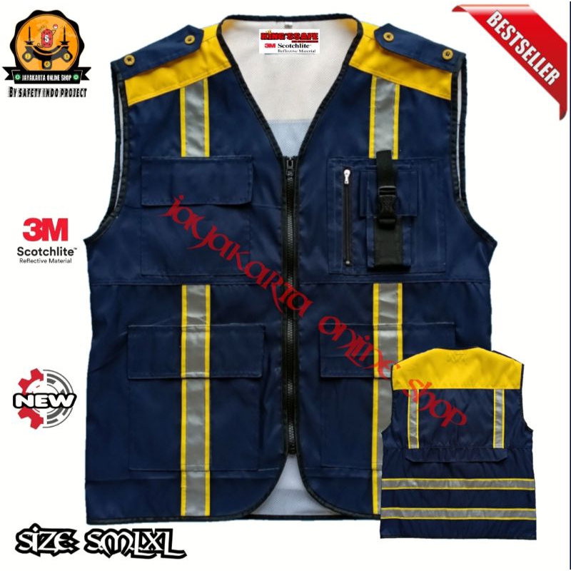 Jual ROMPI SAFETY VEST 3M SCOTLITE TASLAN WATER PROOF BIRU NAVY MERAH