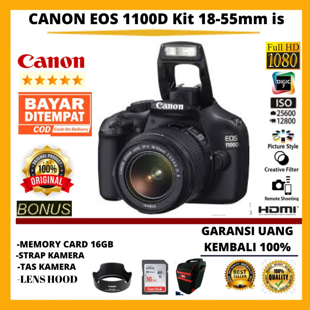 Jual CANON EOS 1100D 1200D 1300D WIFI KIT 18 55MM IS III FREE