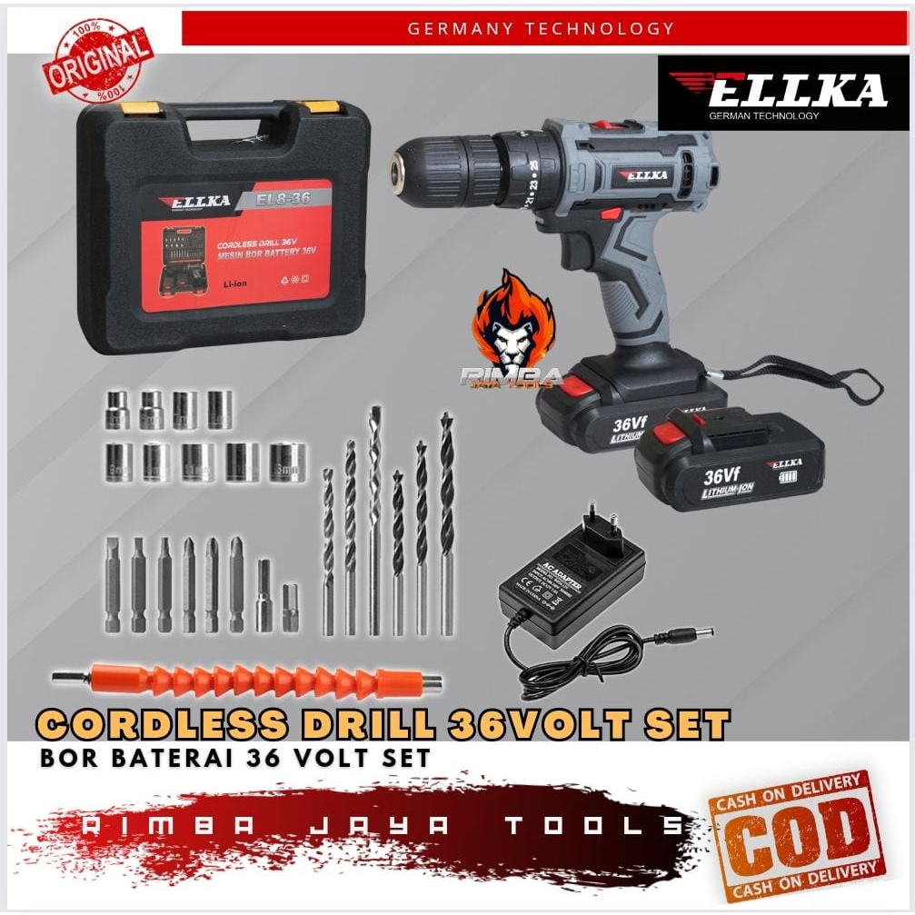 Jual Bor Baterai Tanpa Kabel Impak Impact Cordless ELLKA 13mm Set 36V