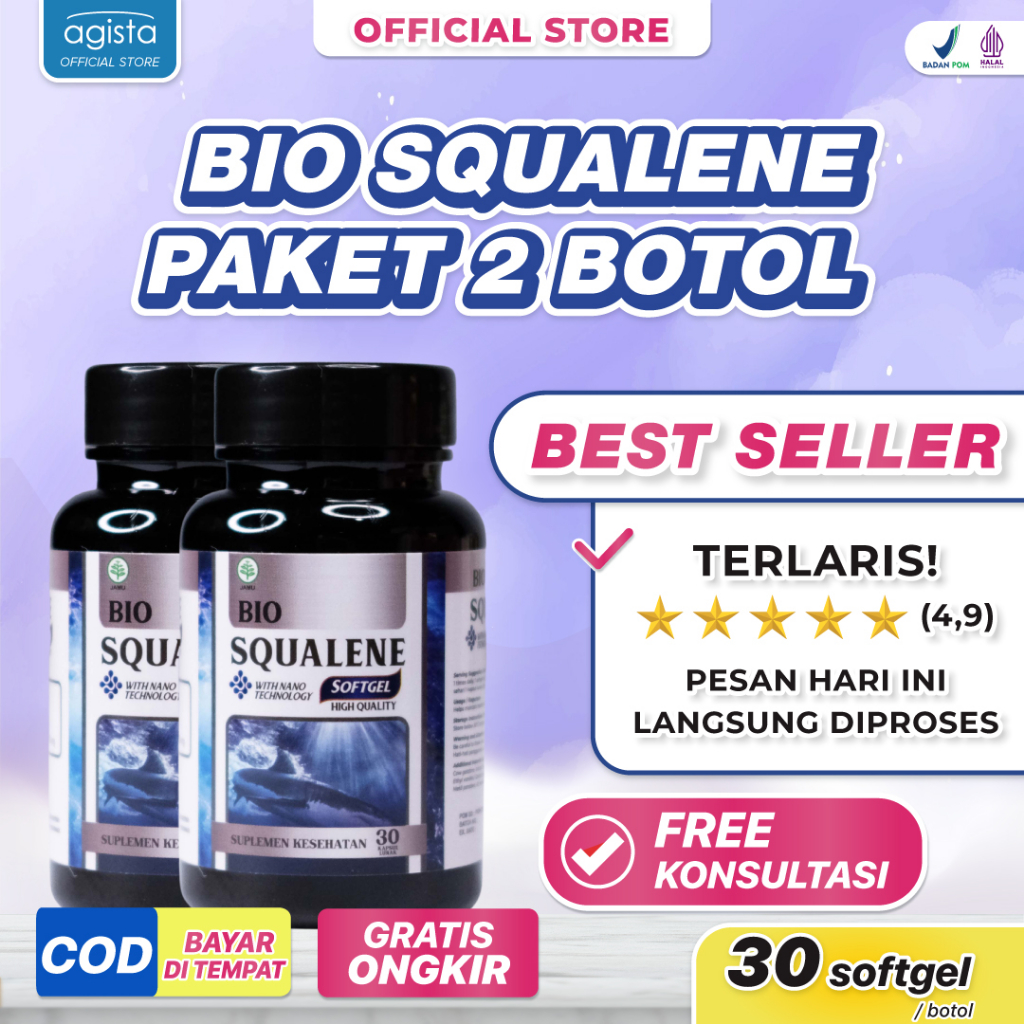 Jual Bio Squalene Softgel Paket 2 Botol Asli Minyak Ikan Hiu Bundling