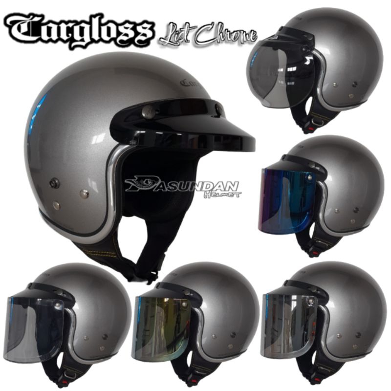 Jual Helm Cargloss Retro Silver Gloss List Chrom Paket Kaca Datar Dan