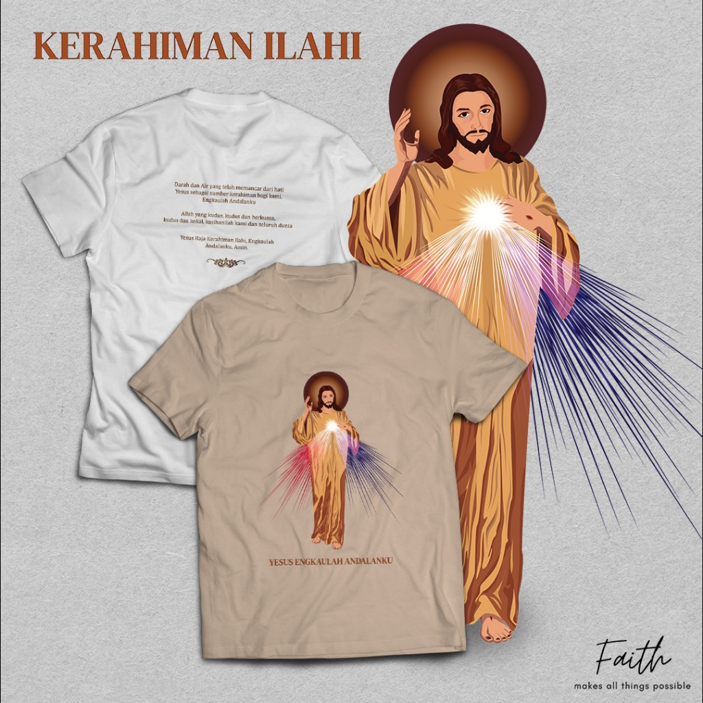 Jual Kaos Rohani Katolik Kristen Kerahiman Ilahi Doa Yesus Andalanku