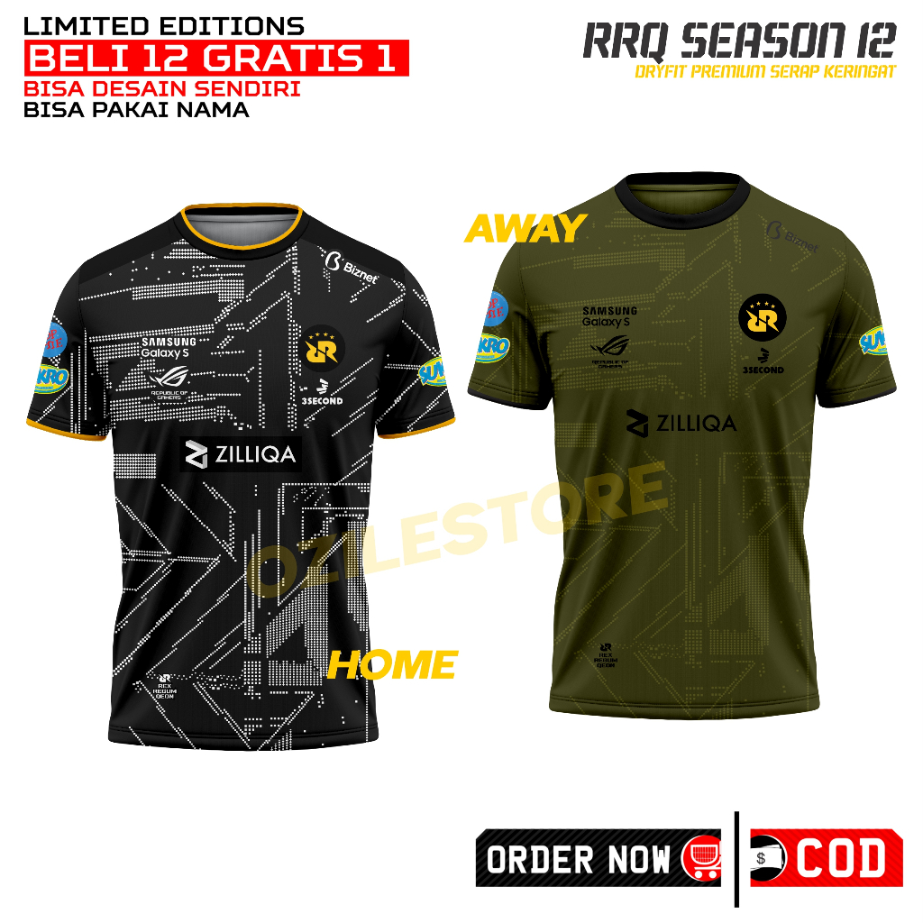 Jual Baju Jersey RRQ MPL Season 12 2023 2024 Terbaru Gratis NAMA