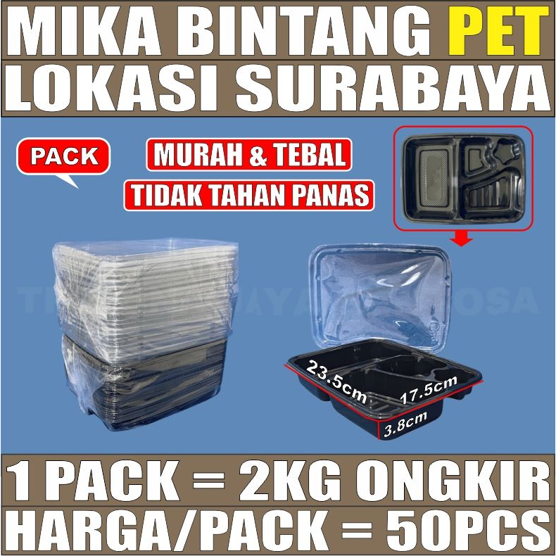 Jual Mika Bento Pet Sekat Per Pack Tray Bintang Kotak Makanan Lunch