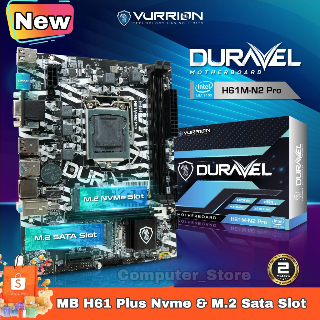 Jual Mainboard H61M N2 PRO Duravel Vurrion Intel LGA 1155 Mobo H61