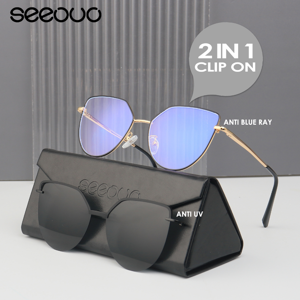 Jual Seeouo Kacamata Clip On Antiradiasi Blueray Polarized Model Wanita