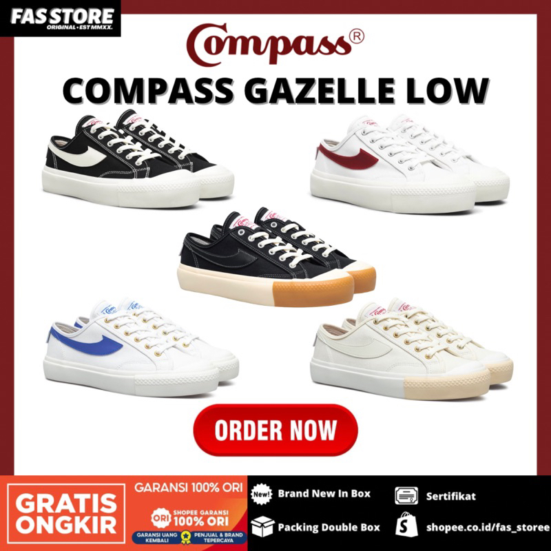 Jual ORIGINAL SEPATU COMPASS GAZELLE LOW BLACKWHITE WHITE BLUE