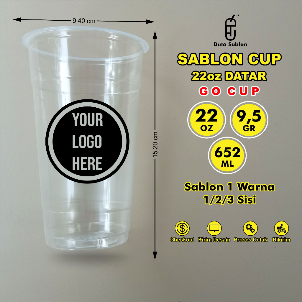 Jual Sablon Cup Minuman 22 Oz Datar Gelas Plastik Es Teh GO CUP Minim