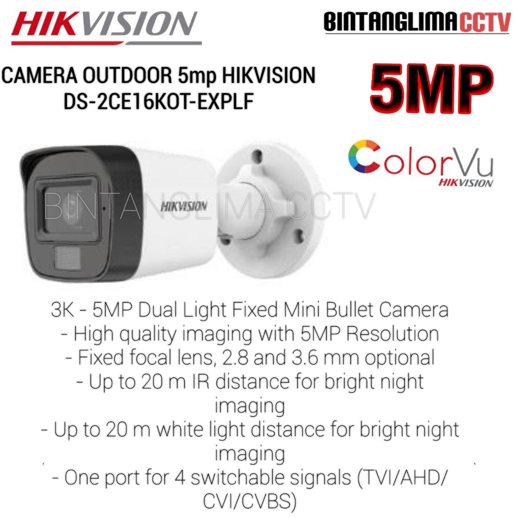 Jual Kamera Cctv Outdoor Mp Colorvu Hikvision Ds Ce K T Exlpf Dual