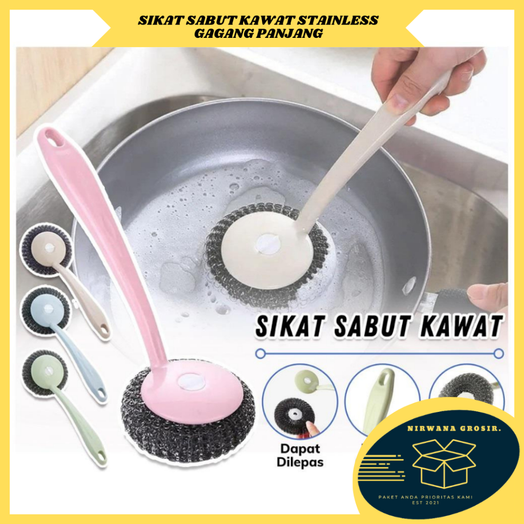 Jual Ng Sikat Sabut Kawat Stainless Dengan Gagang Panjang Spons Serabut