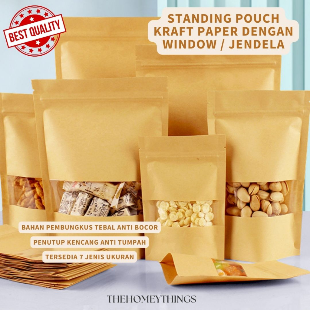 Jual STANDING POUCH KRAFT PAPER COKLAT DENGAN WINDOW JENDELA ECER