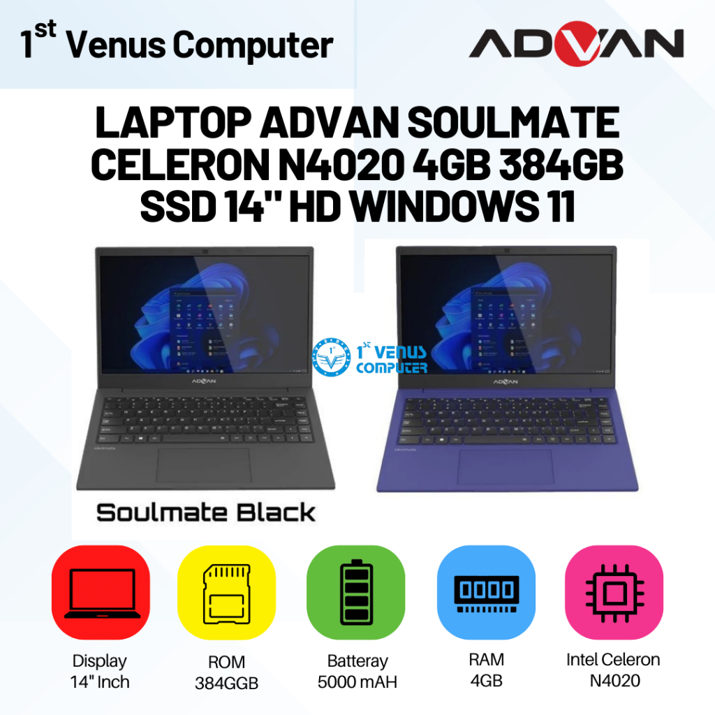 Jual Laptop ADVAN Soulmate Celeron N4020 4GB 384GB SSD 14 HD Windows 11