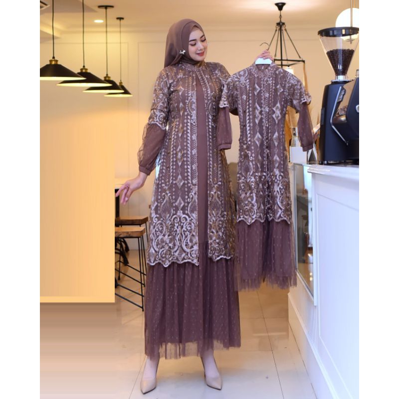 Jual Best Seller Gamis Tille Gliter Eviola Couple Bahan Tille Bordir